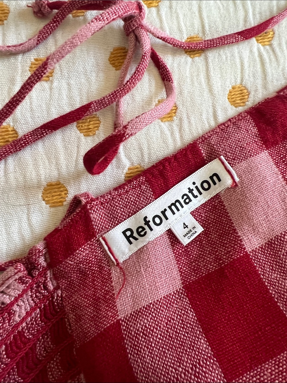 Reformation Christen midi dress size 4 red pink gingham linen - Picture 9 of 9